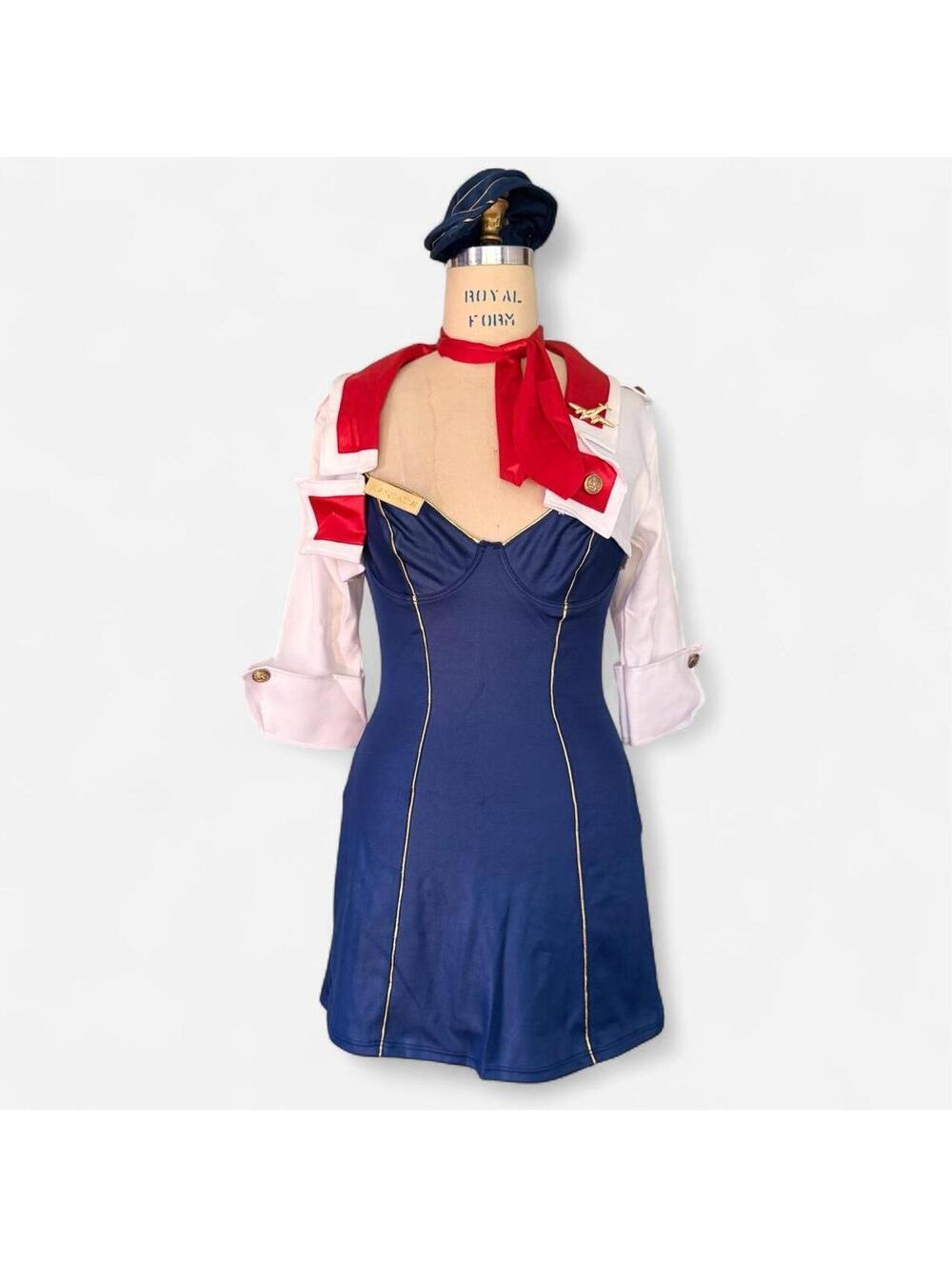 Leg Avenue Y2K Navy Gold Mile High Flight Attendant Sexy Halloween Costume Set